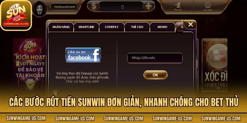 Các bước rút tiền Sunwin đơn giản, nhanh chóng cho bet thủ